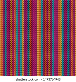 Striped knitted seamless pattern vector design. Red blue orange winter jumper knitwear fabric print. Scandinavian knitted seamless pattern with stripes in traditional christmas style