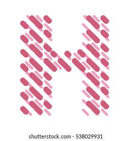 Striped latin alphabet. Letter H from lines hatching dotted decorative font