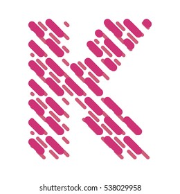 Striped latin alphabet. Letter K from lines hatching dotted decorative font