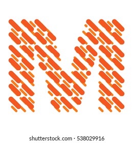 Striped latin alphabet. Letter M from lines hatching dotted decorative font