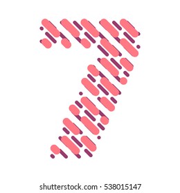 Striped latin alphabet. Number 7 from lines hatching dotted decorative font
