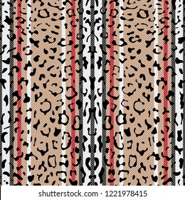 Striped leopard fashion seamless pattern for animal trandy textile prints, wallpaper, wrapping with fabric imitation.