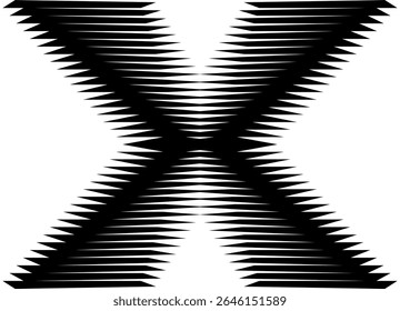 Striped letter X from black lines on a white background. Vector design element. Black and white pattern. Modern vector background