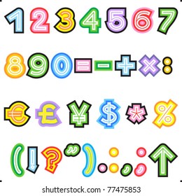 Striped letters alphabet set, part 2, numerals, marks of punctuation, math and currency signs ( for high res JPEG or TIFF see image 77475868 )