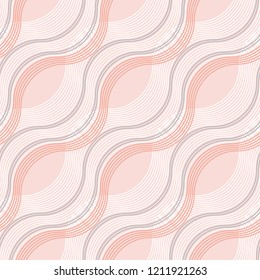 Striped light elegant wavy seamless pattern. Pastel color vintage 60s style geometric repeatable motif for fabric, wrapping paper. 