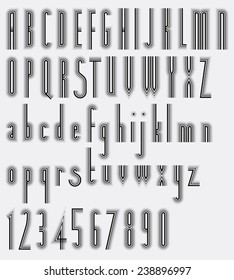 Letra y números de luz tachada con contorno negro, elegantes letras de afiches.