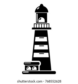 Striped lighthouse icon. Simple illustration of striped lighthouse vector icon for web