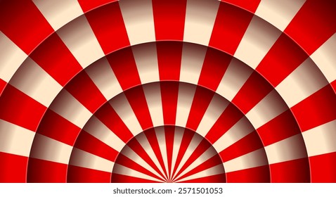 Striped line curtains on paper cut circus stage or funfair carnival scene, vector background. Circus stage or kids entertainment theater scene in papercut cutout layers with red white stripe pattern