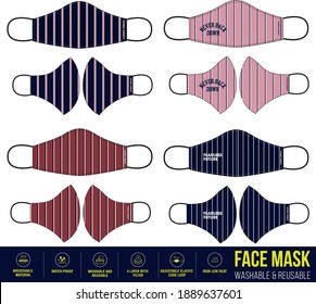 Striped line pattern  Clothing medical Face mask Print design, Reusable Clothing Face mask design with digital print and Fabric feature details, medical Face mask, Fashionable medical face mask design