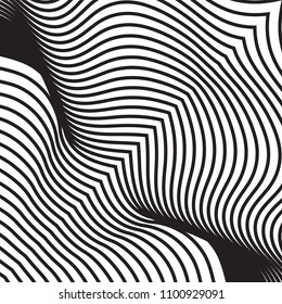 Striped line pattern with irregular halftone waves. Simple wavy abstract geometric texture. Lined vector background