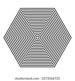 Striped lines pattern in hexagon shape. Spiral hexagon shape in black and white. Abstract geometric design element. vector illustration