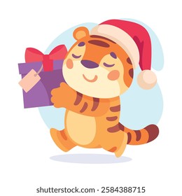 Striped Little Tiger Animal Carry Gift Box Vector Illustration