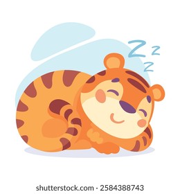 Striped Little Tiger Animal Cuddle and Sleep Vector Illustration