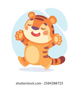 Striped Little Tiger Animal Jump with Joy Vector Illustration