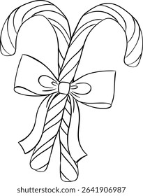 Striped lollipop candy stick black and white composition isolated. Vector graphic line ink illustration. happy new year and chistmas concept texture for bedsheets, pajamas, wrapping papers.

