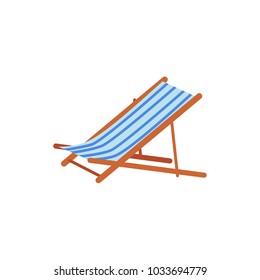 Striped lounge chair, tanning bed - summer beach vacation symbol, flat cartoon vector illustration isolated on white background. Cartoon lounge chair, tanning bed for relaxation on the beach