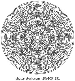 Streifen-Mandala mit linearen Mustern, meditative Farbseite in Form einer Vektorgrafik