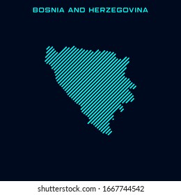 Striped Map of Bosnia and Herzegovina Vector Design Template