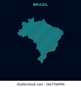 Striped Map of Brazil Vector Design Template