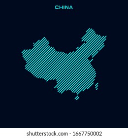 Striped Map of China Vector Design Template