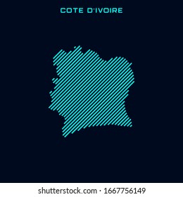 Striped Map of Cote D'Ivoire or Ivory Coast Vector Design Template