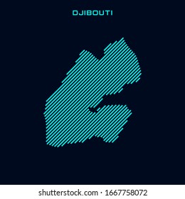 Striped Map of Djibouti Vector Design Template