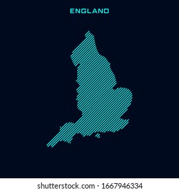 Striped Map of England Vector Design Template