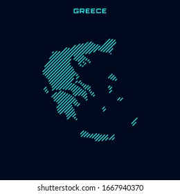 Striped Map of Greece Vector Design Template