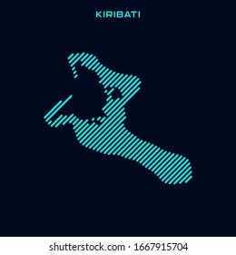 Striped Map of Kiribati Vector Design Template