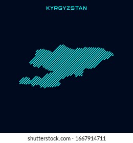 Striped Map of Kyrgyzstan Vector Design Template
