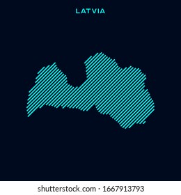 Striped Map of Latvia Vector Design Template