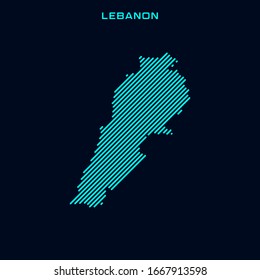 Striped Map of Lebanon Vector Design Template