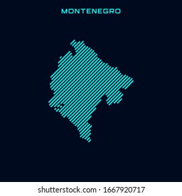 Striped Map of Montenegro Vector Design Template