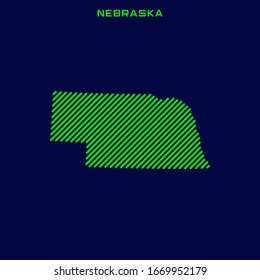 Striped Map of Nebraska Vector Design Template