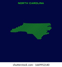 Striped Map of North Carolina Vector Design Template