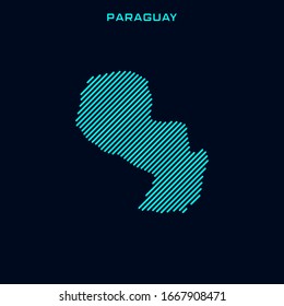 Striped Map of Paraguay Vector Design Template