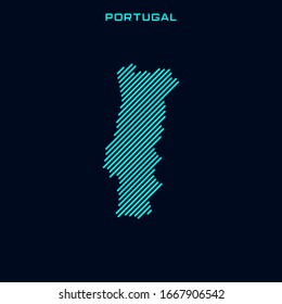 Striped Map of Portugal Vector Design Template