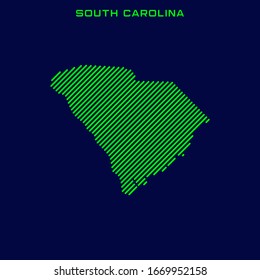 Striped Map of South Carolina Vector Design Template