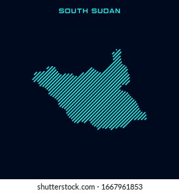 Striped Map of South Sudan Vector Design Template