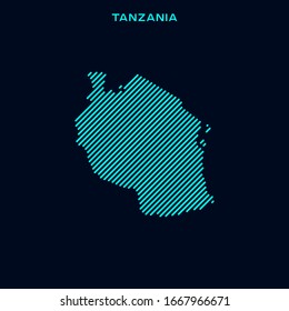 Plantilla de diseño de vectores de Tanzania en mapa a rayas