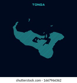 Striped Map of Tonga Vector Design Template