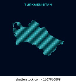 Plantilla de diseño de vectores en mapa en rayas de Turkmenistán