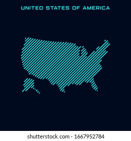 Striped Map of United States of America Vector Design Template