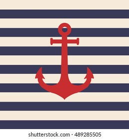 Striped marine vector background with anchor 