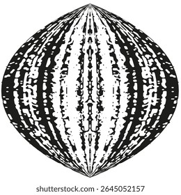 Melão listrado. Padrão de fruta vetorial. Forma abstrata curva. Textura preta.
