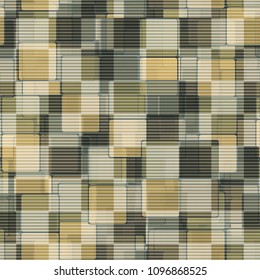 Striped mesh lies on a square camouflage. A hodgepodge of color. Seamless texture. Editable pattern.