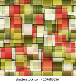 Striped mesh lies on a square camouflage. A hodgepodge of color. Seamless texture. Editable pattern.