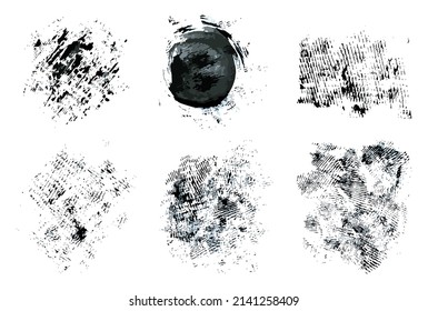 Streifen, Maschen und runde Texturen einzeln auf weißem Hintergrund. Satz von Halbtonvektortexturen.