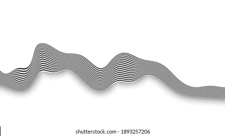 Striped monochrome ribbon with shadow, on a white background. Optical art. Vector illustration, Banner, poster.