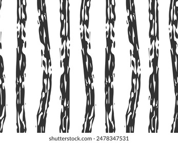Gestreiftes einfarbiges nahtloses Muster. Pinsellinie vertikaler schwarz-weißer Hintergrund. Abstrakte Streifen mit Kreidestift-Buntstifttextur. Einfache geometrische Darstellung